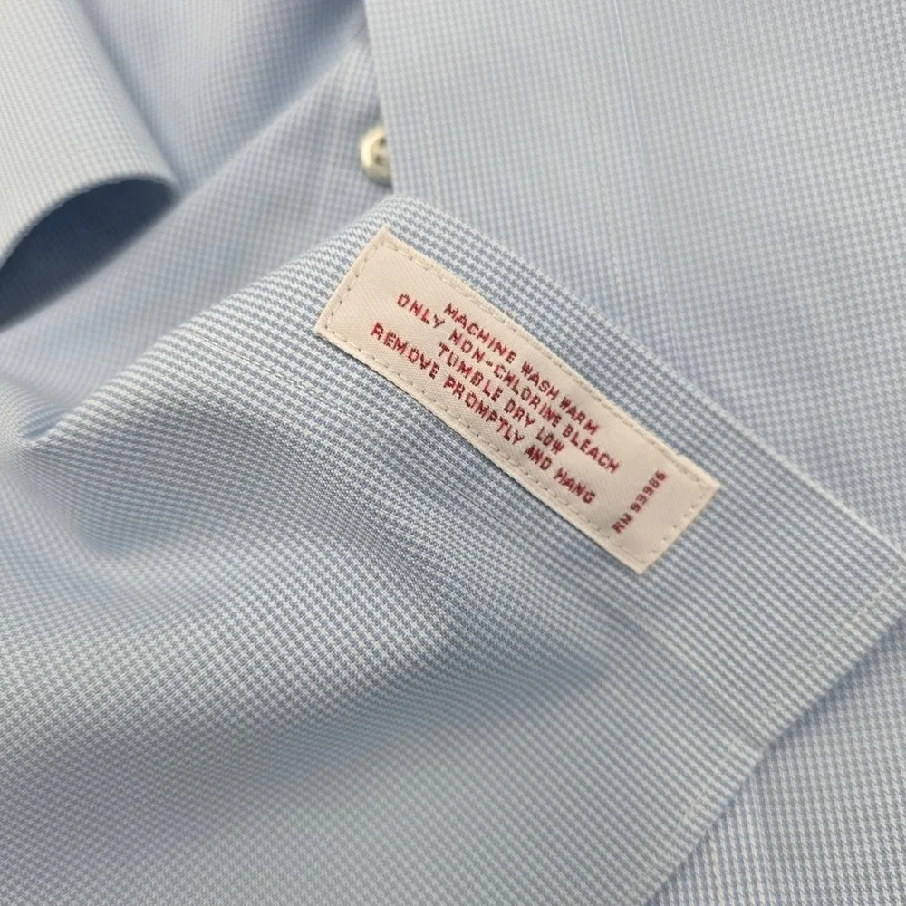 Brooks‎ Brothers 346 Mens 17.5 34/35 Blue Micro Check Non-Iron Button Down Shirt